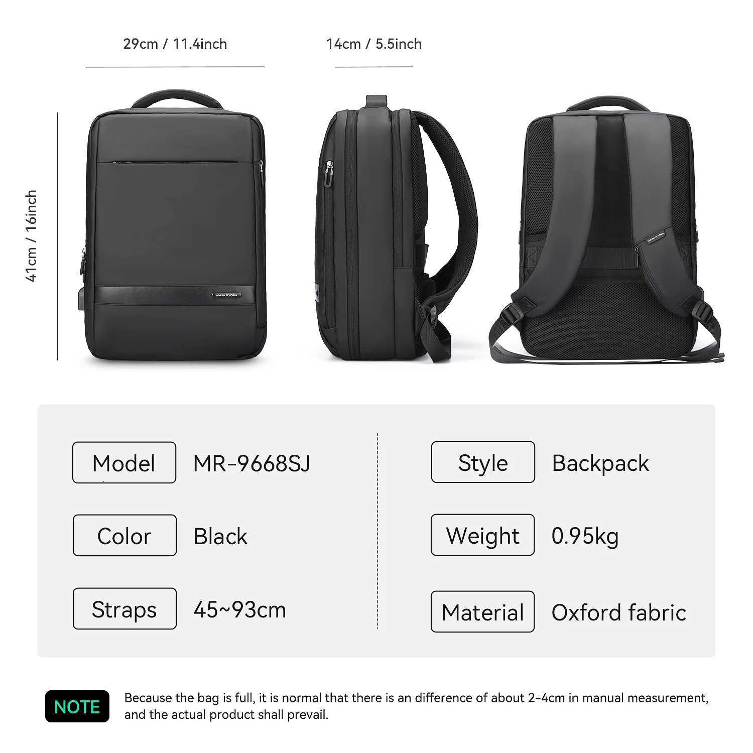 Mark Ryden15.6-inch waterproof USB charging port travel backpack large capacity can be expanded 180 degrees SBS zipper S250728