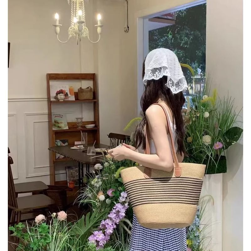 New high-capacity shoulder bag, cotton woven bag, new hollow mesh handbag, designer bag, beach vacation crossbody bag