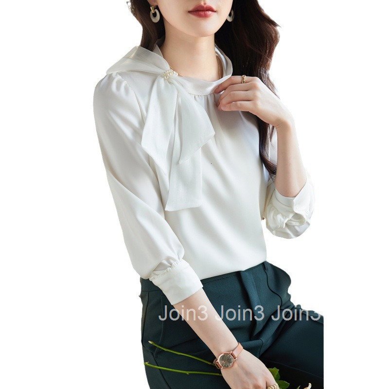 Autumn New Pure Desire White Chiffon Long Sleeve Blouse Womens Fashion Tie Collar Base Shirt Women