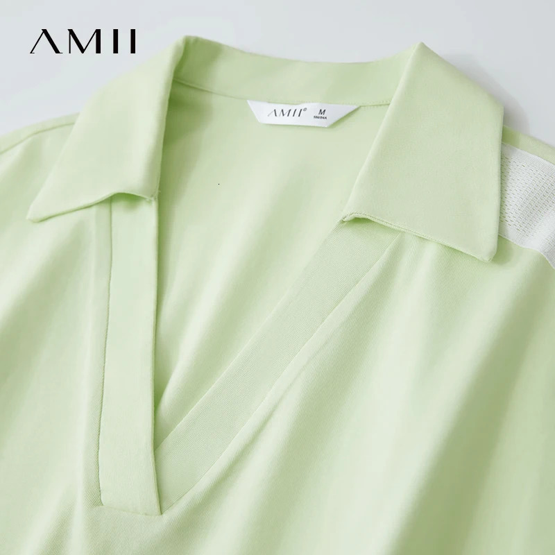 Amii Minimalist Cotton TShirts For Women 2025 Summer VNeck Pullover Loose Short Shoulder Sleeve Chic Commute Tops 12552001 250724