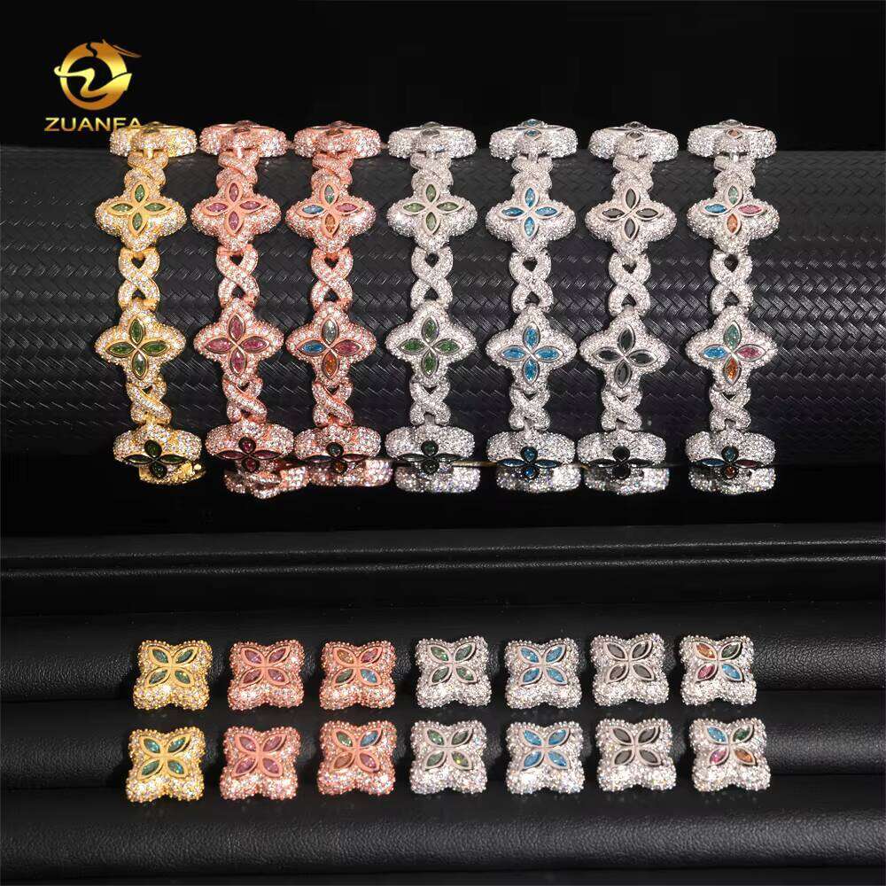 15mm Colorful Sier Hip-Hop Jewelry Iced Out Silicon Cuban Chain Bracelet & Earring Set