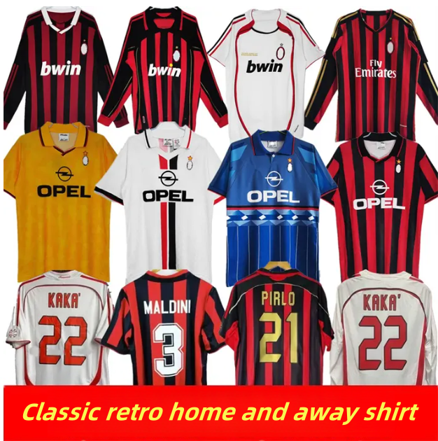 Retro Long sleeves soccer jerseys 95 96 02 03 04 05 06 07 09 10 13 14 KAKA MILANES RONALDINHO WEAR Maldini 2006 2007 2008 2009 2010 PIRLO BAGGIO football jersey