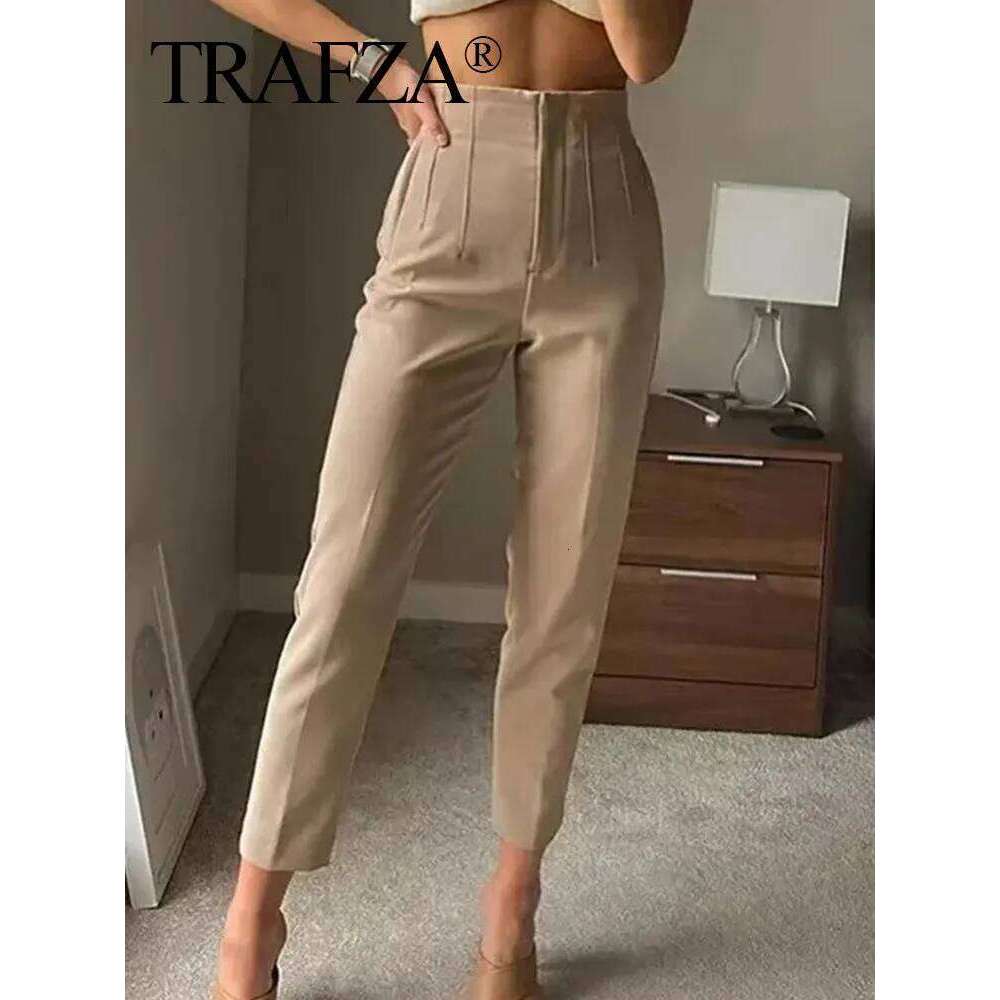 Solid Trouser High Waist Slim Zipper Fly Long Pants Female Wild Commute Office Lady Woman Pencil Pant Street
