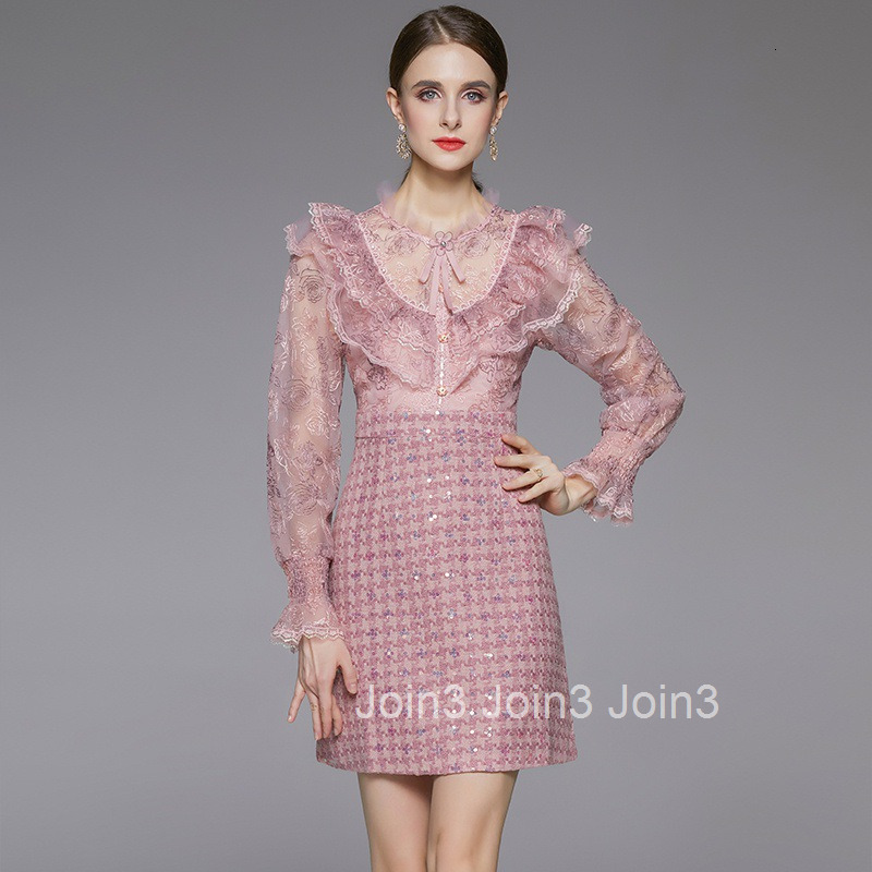 Fashionable Elegant Heavy Embroidery Sequin Tweed Base Dress Autumn Winter New Ruffled Beaded Dress