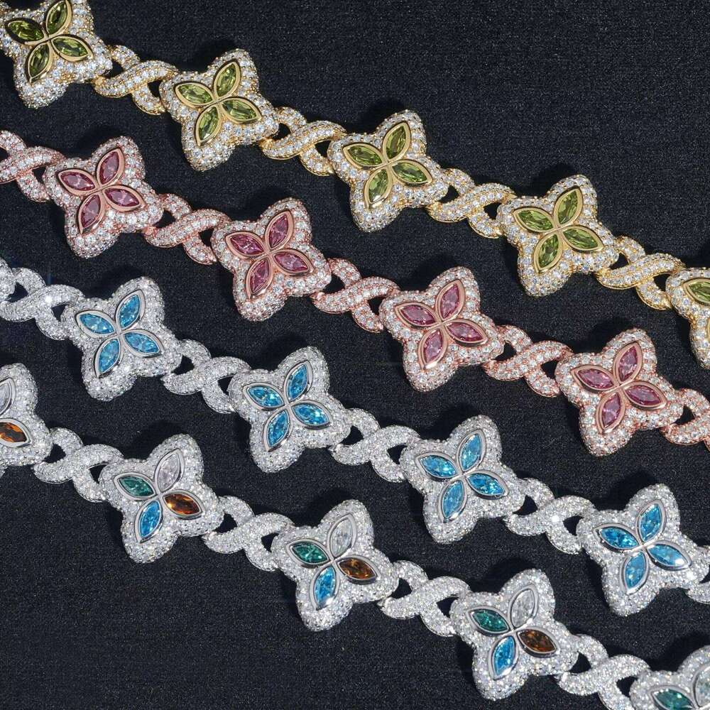 S Sier Four-Leaf Clover Marquise Bracelet European American Cross-Border New Colorful Moissanite Bangles with GRA