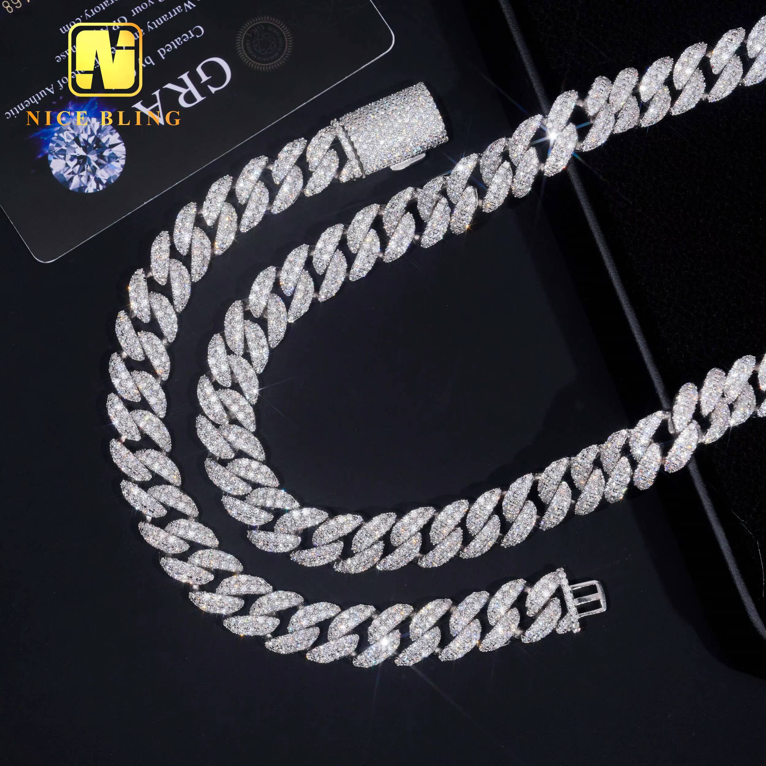 Custom Hip Hop Jewelry Necklace 13mm Diamond Iced Out Cuban Link Chain 925 Sterling Silver VVS Moissanite Necklace Bracelet
