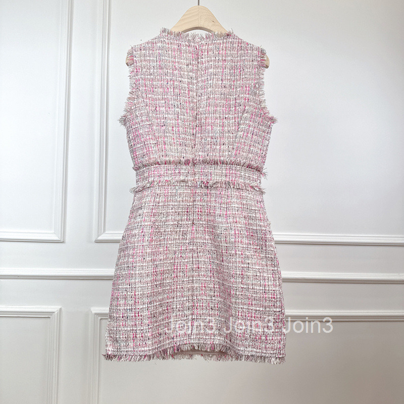 Summer Autumn New French Style Small Fragrance Tassel Tweed Slim Fit Bodycon Base Vest Sleeveless Dress Short Skirt