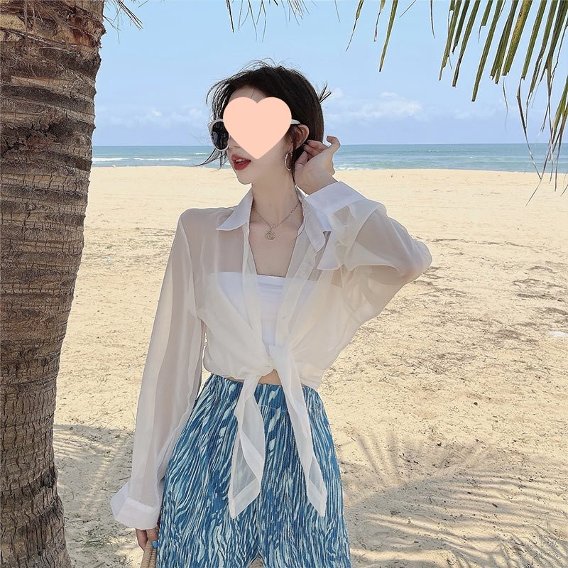 K1522 Shawl with suspender skirt outer cover cardigan women's summer sun protection fairy silk small waistcoat thin chiffon top