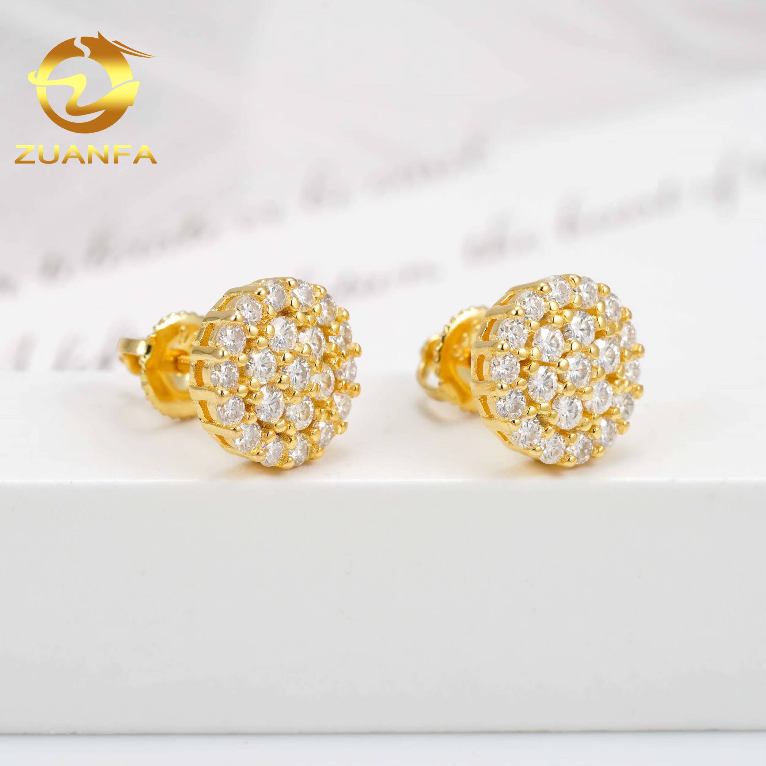 Wholesale Price 10.5mm Fashion Screw Back 925 Silver Ear Studs Iced Out Hip Hop Jewelry VVS Moissanite Men Stud Earrings