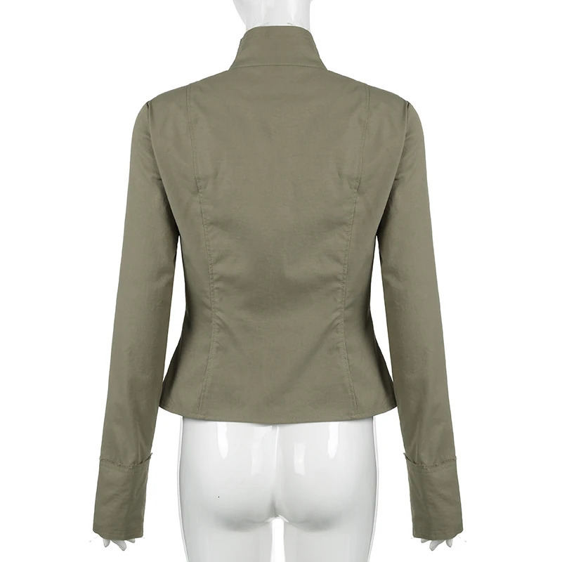 Darlingaga Streetwear Pockets Cargo Style Womens Jacket Slim Stand Collar Autumn Coat Y2K Buttons Aesthetics Korean Outwear 250729