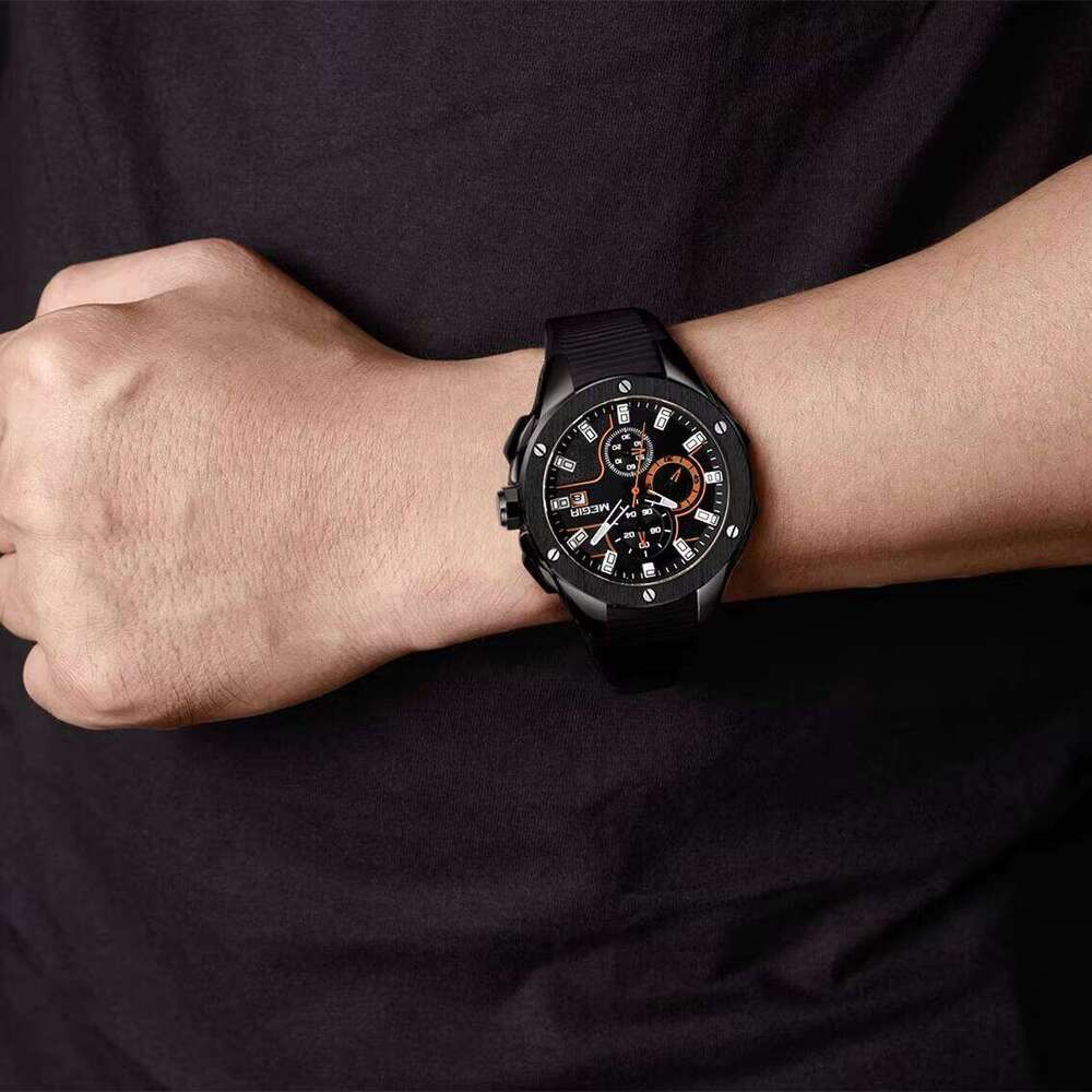 DHgargets MEGIR 2053 Men's Sports Watch - 46mm Silicone Strap, Waterproof 30M, Luminous, Chronograph, Date Display, Quartz Movement