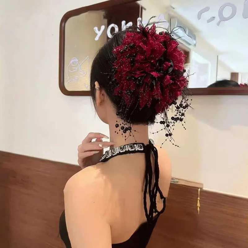 Vintage Chiffon Flower Pearls Feather Hair Claw For Women Elegant Hair Ornament Headband Hair Clip Hairpin Hair Accessories Z250729