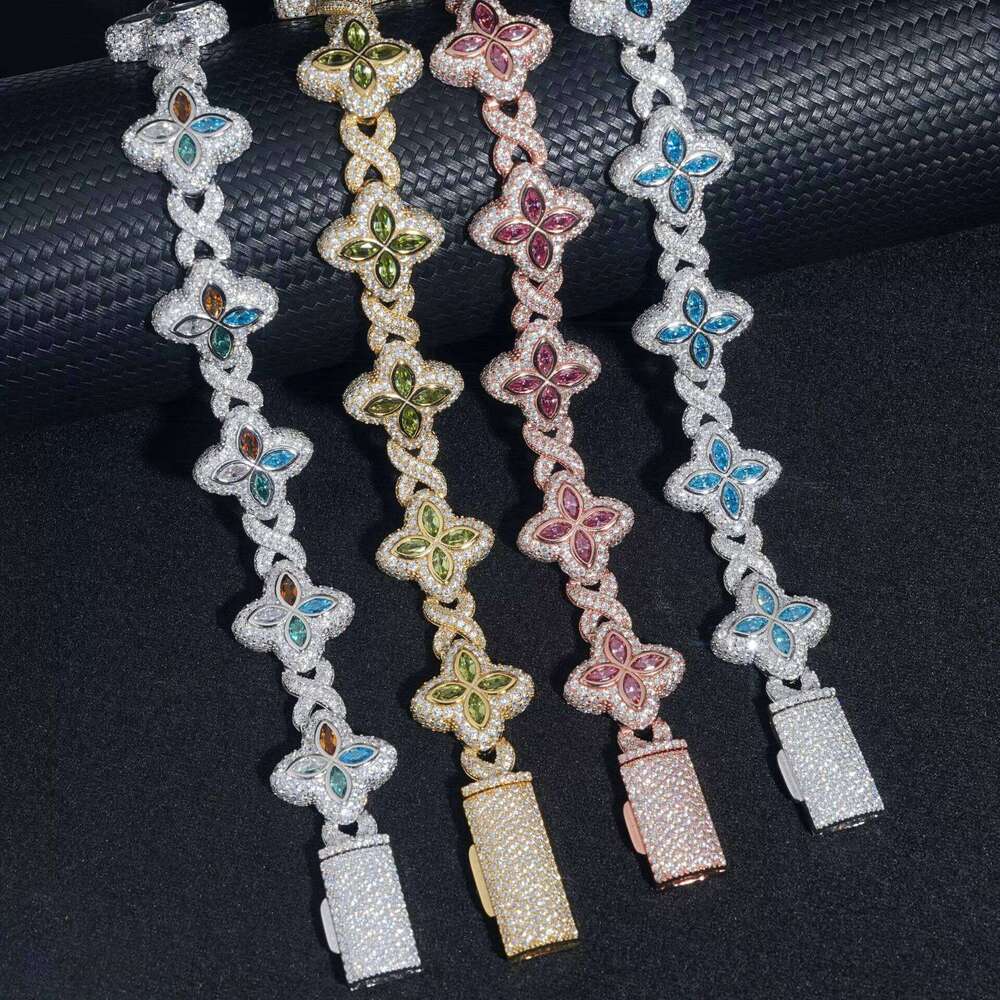 Men's Bracelets 2024 Colorful Moissanite Cuban Link White Gold Plated High Quality Hip Hop Bracelet