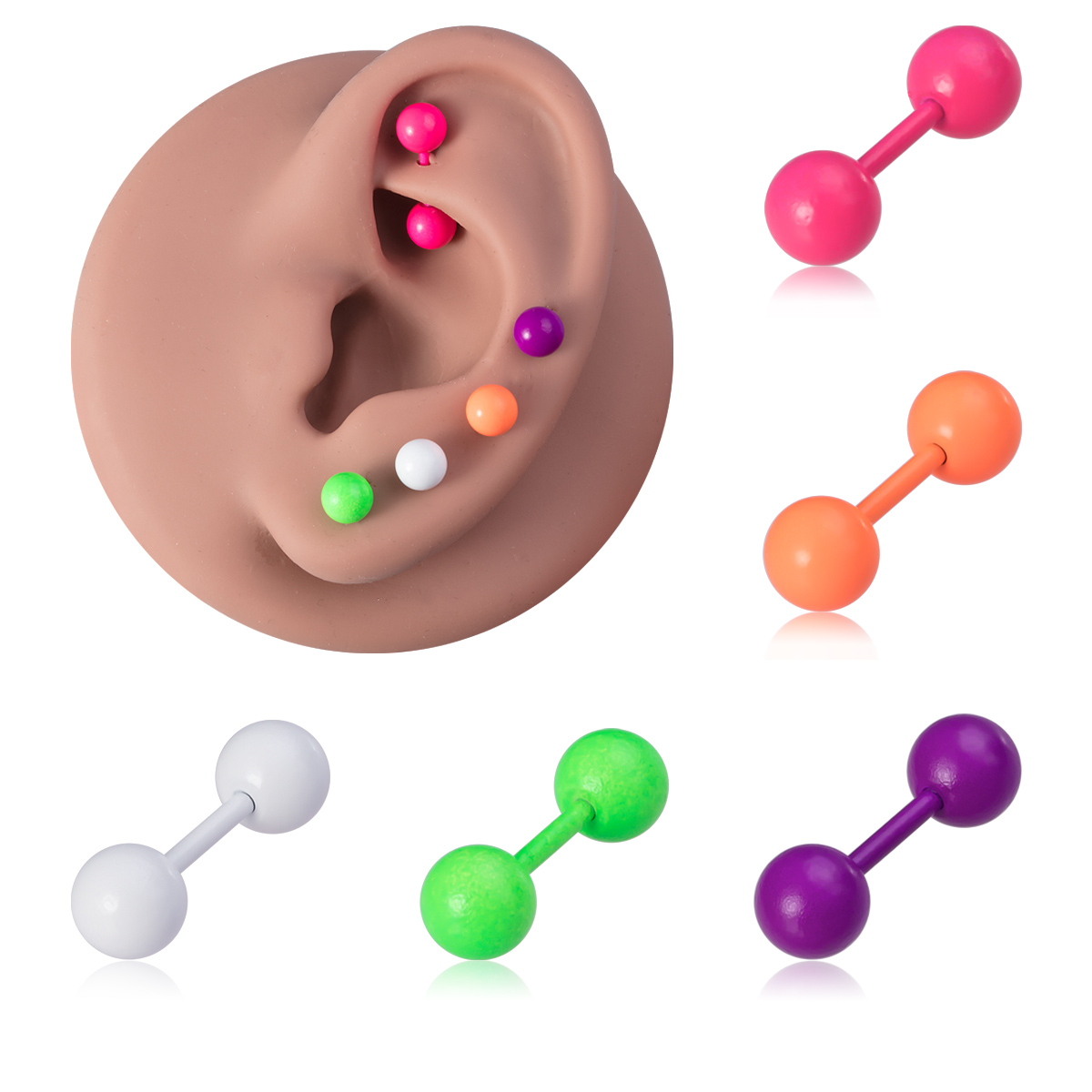 Baking paint stainless steel round ear bone nail human piercing earring jewelry wholesale