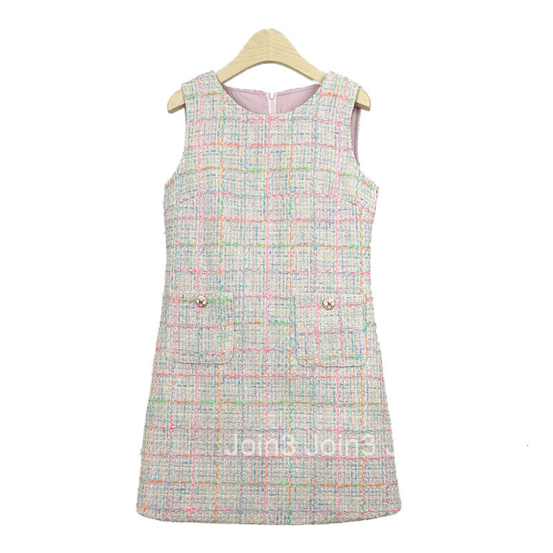 25 Autumn Winter New French Style Sleeveless Vest Dress for Women Plaid Elegant Slimming Base Short Dress
