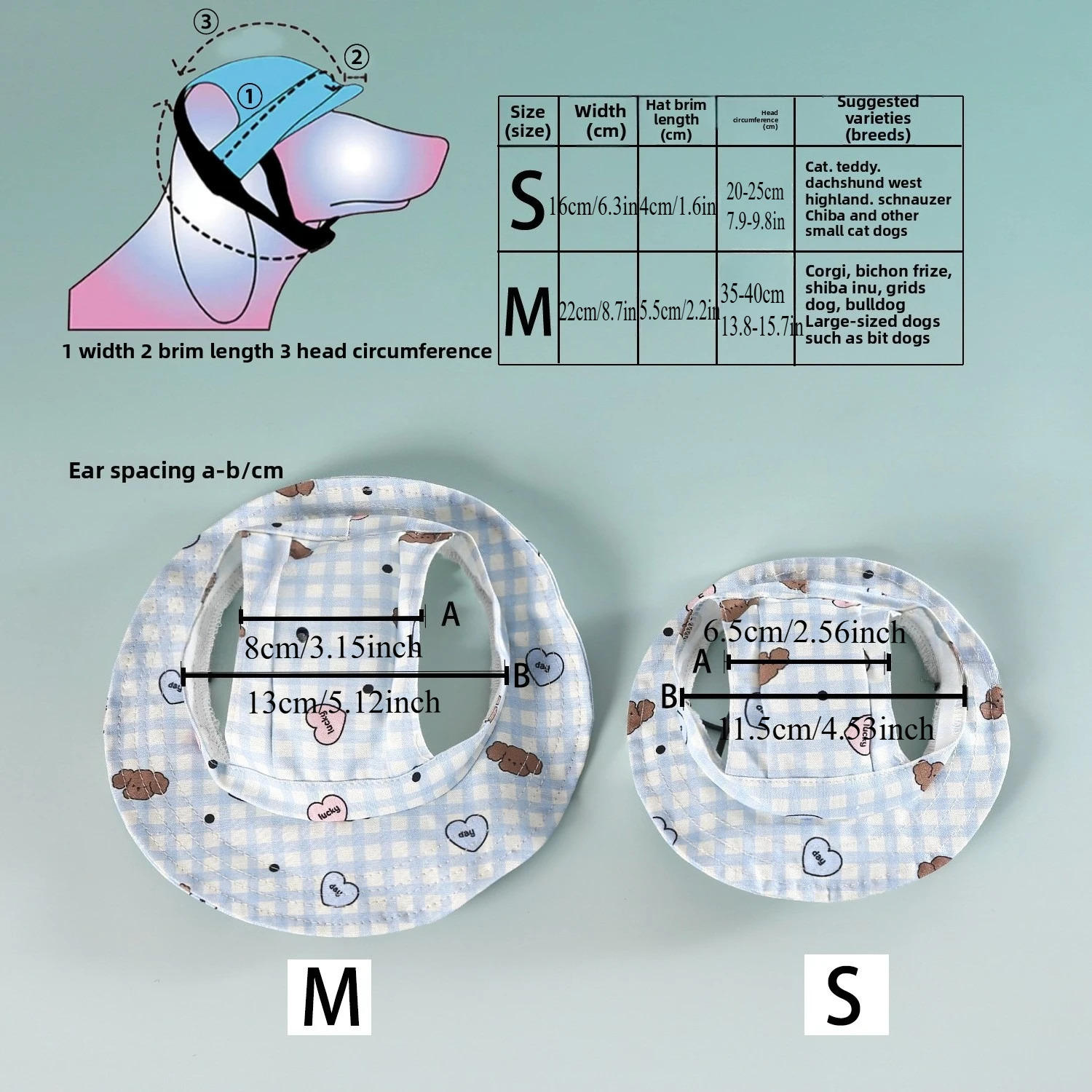 Pet Sun Hat Cartoon Plaid Canvas Puppy Cat Shiba Inu Corgi Out with Ears Fisherman Hat 250729