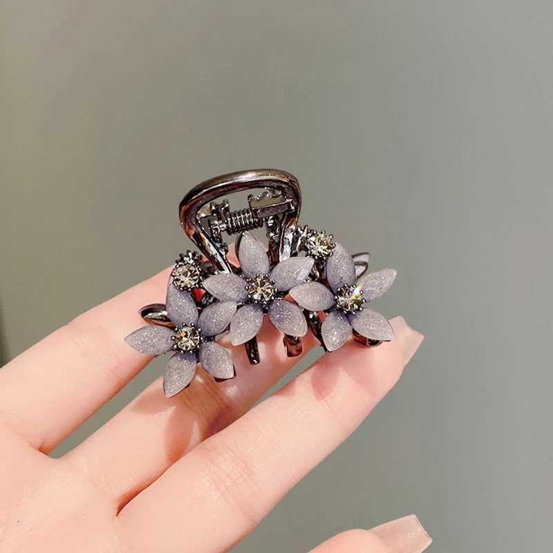 Rhinestone Glazed Flower Hair Clip Black Color High-end Half-tied Hair Claw for Womens Exquisite Hair Accessories Z250729