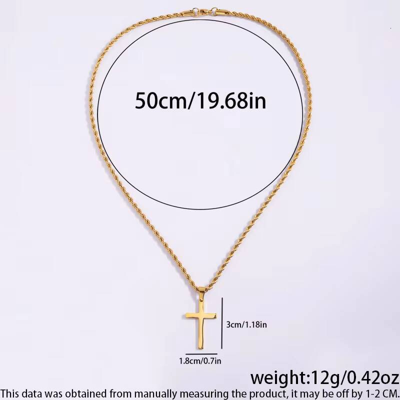 Minimalist Tarnish Free 18k Gold Silver Stainless Steel Twisted Rope Chain Cross Pendant Necklace Men Women