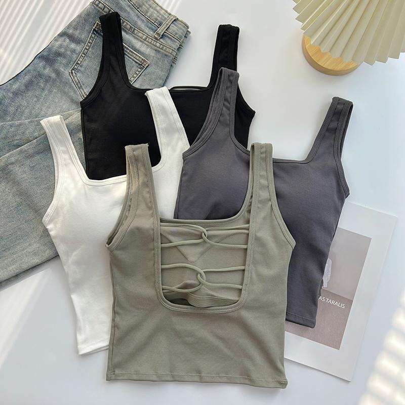 Designer T Shirt Summer Spicy Girl Camisole With Chest Pad For Outerwear And Inner Layer, Cross Design, Wide Shoulder, Beautiful Back, Base Shirt For 