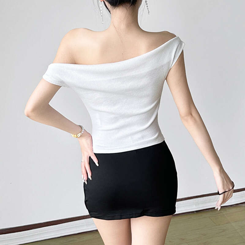 sxzy Color-Block Floral Print Off-Shoulder Short Sleeve T-Shirt for Women 2025 Summer Design Slim Fit Hot Girl Knitted Crop Top