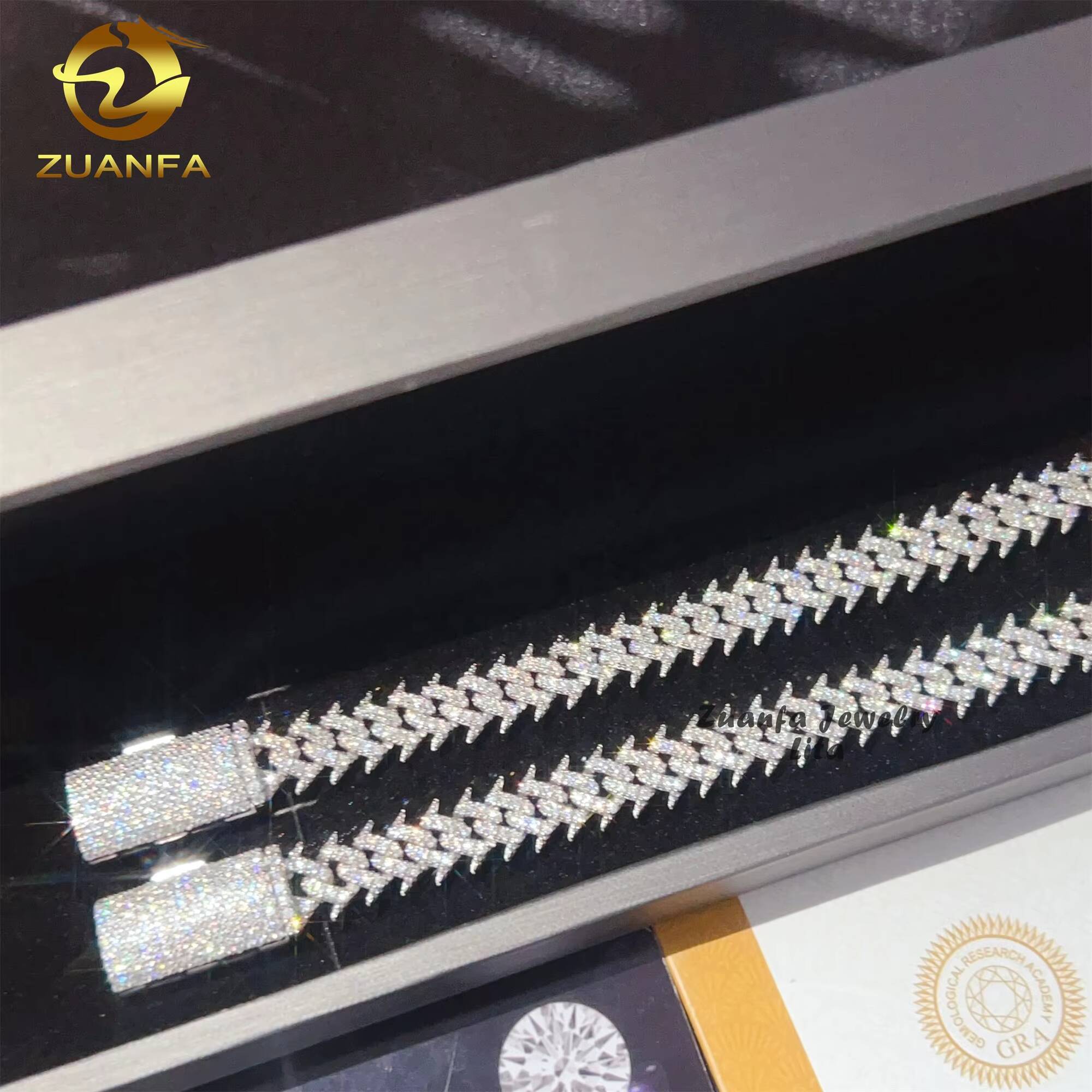 Zuanfa Jewelry Hip Hop 10mm Iced Out Diamond 925 Sterling Silver Moissanite Spike Cuban Link Bracelet