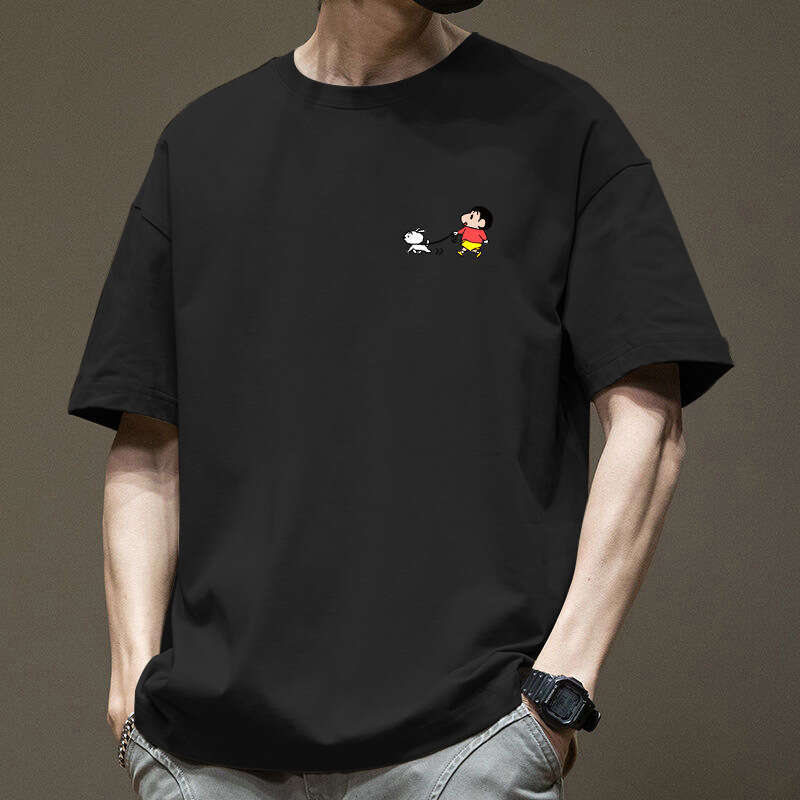 Designer T Shirt Heavyweight Pure Cotton Hong Kong Style Short Sleeve T-Shirt For Men Summer Cartoon Loose Trendy Ins Couple Matching Top Graphic Tee 
