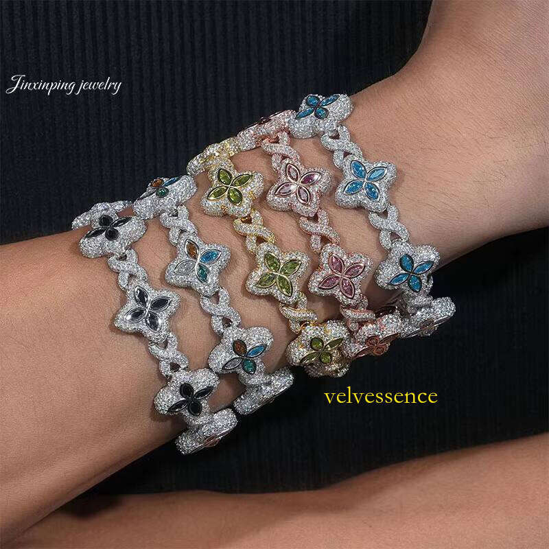 Men's Bracelets 2024 Colorful Moissanite Cuban Link White Gold Plated High Quality Hip Hop Bracelet