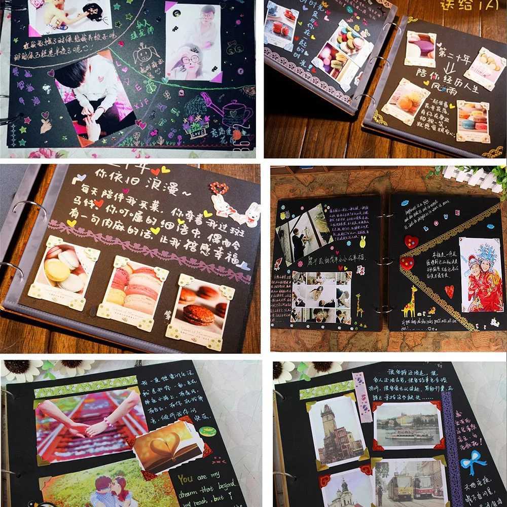 Photo Album Black Pages 8 Inch Wood Scrapbook DIY for Valentines Day Baby Lovers Anniversary Birthday Christmas Gift Z250729