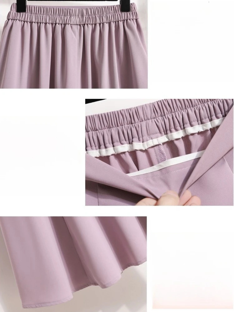 Ladies Summer High Waist Plus Size Skirts Mid to Long Flowing Suit Skirt Style Casual Solid Color Aline Skirt 250729