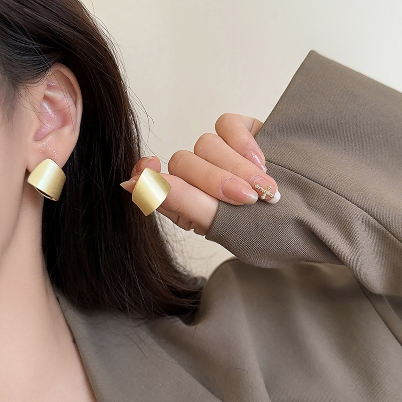 Sier Needle Brushed Geometric Metallic Feel Fashion Simple Earrings Design Sense Niche Women