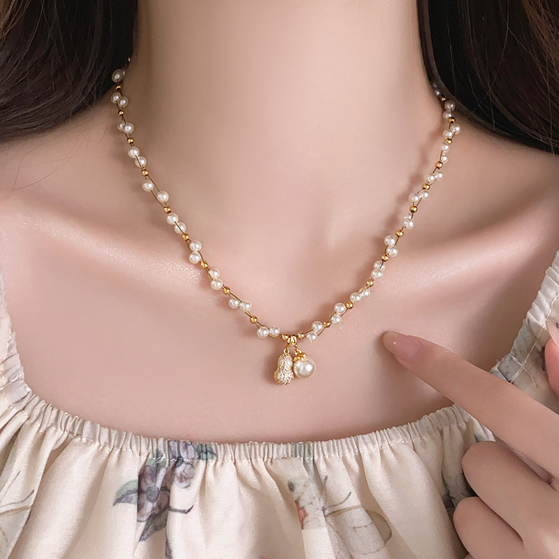 Light Niche Peanut Pearl Beaded Full Dia Pendant Necklace Women's High-end Clavicle Chain Neck Accessories Jewelry for Women Jewelry for Women