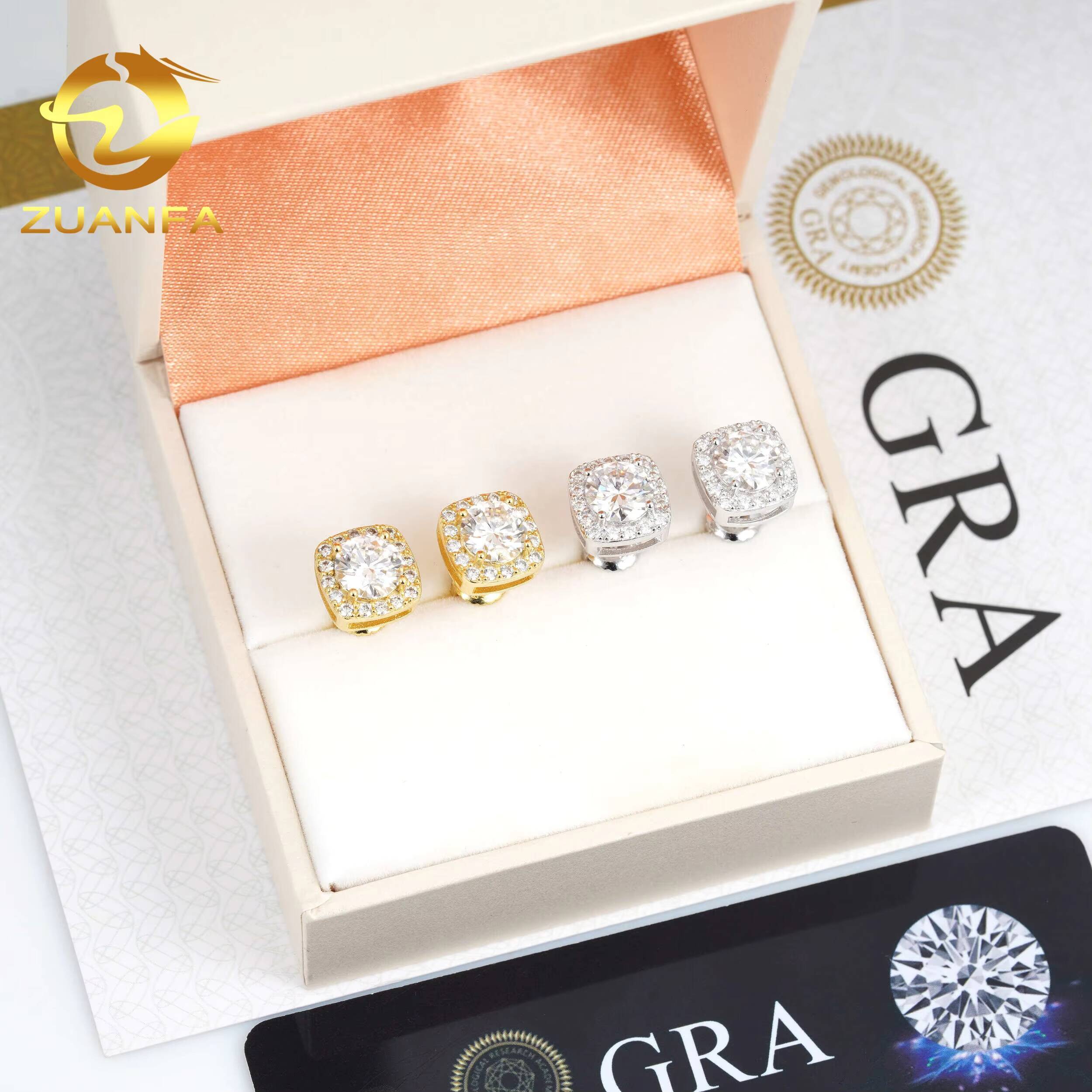 Wholesale Price High Quality Halo Design Square Hip Hop 925 Silver Iced Out Moissanite Earrings