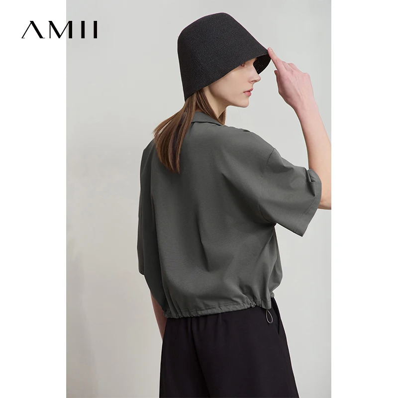Amii Minimalist Cotton TShirts For Women 2025 Summer VNeck Pullover Loose Short Shoulder Sleeve Chic Commute Tops 12552001 250724