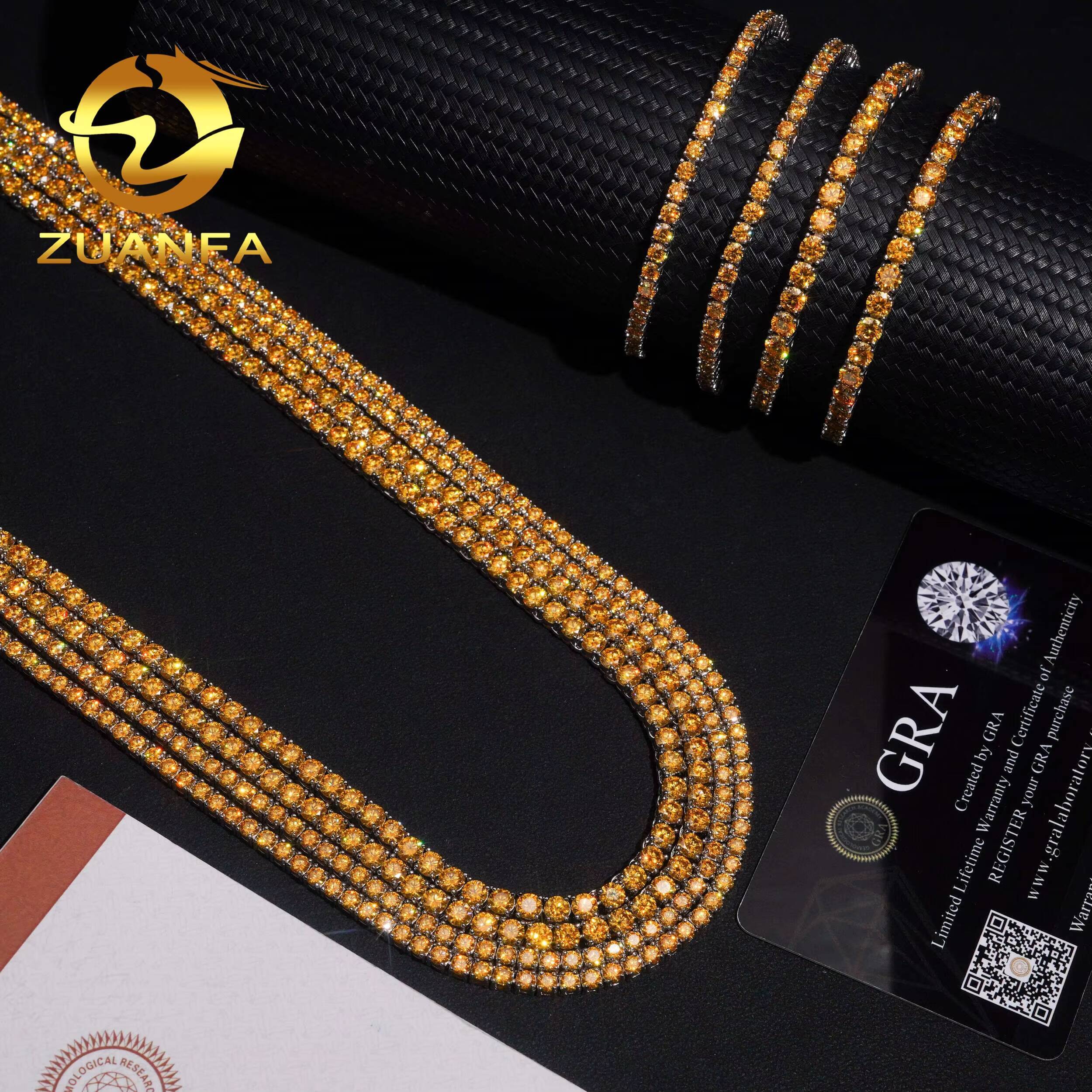 High Quality Fine 925 Sterling Silver Hip Hop Gold Color 3mm 4mm Moissanite Diamond Tennis Chains