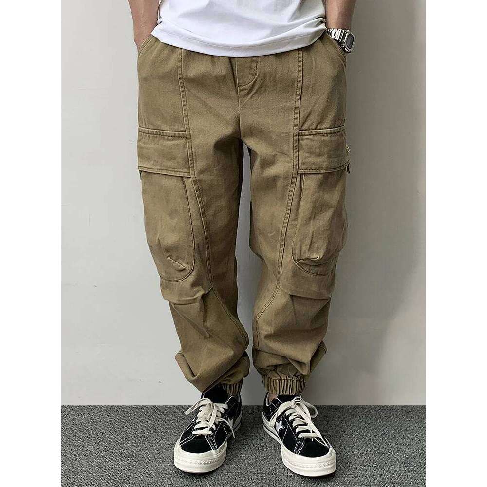 High Quality Long Staple Cotton Twill Multi-Process Cargo Streetwear Khaki Work Pants For Men Haruku Tactical Joggers 250726
