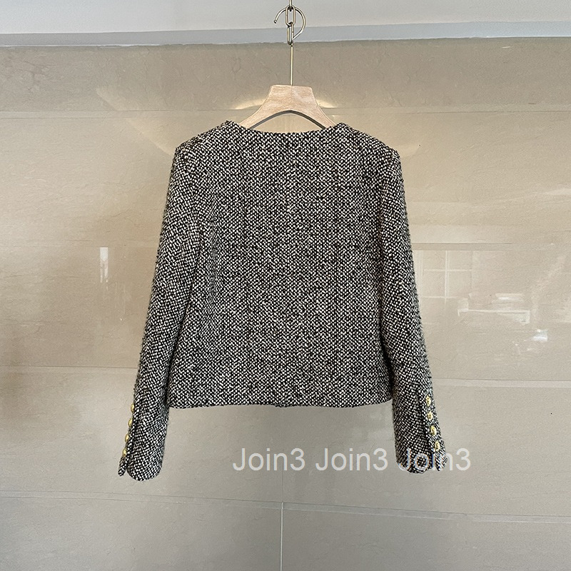 Spring Winter New Fashion Stylish Wool Tweed Slim Fit Petite Tall Slimming Coat for Women with Gold Buttons