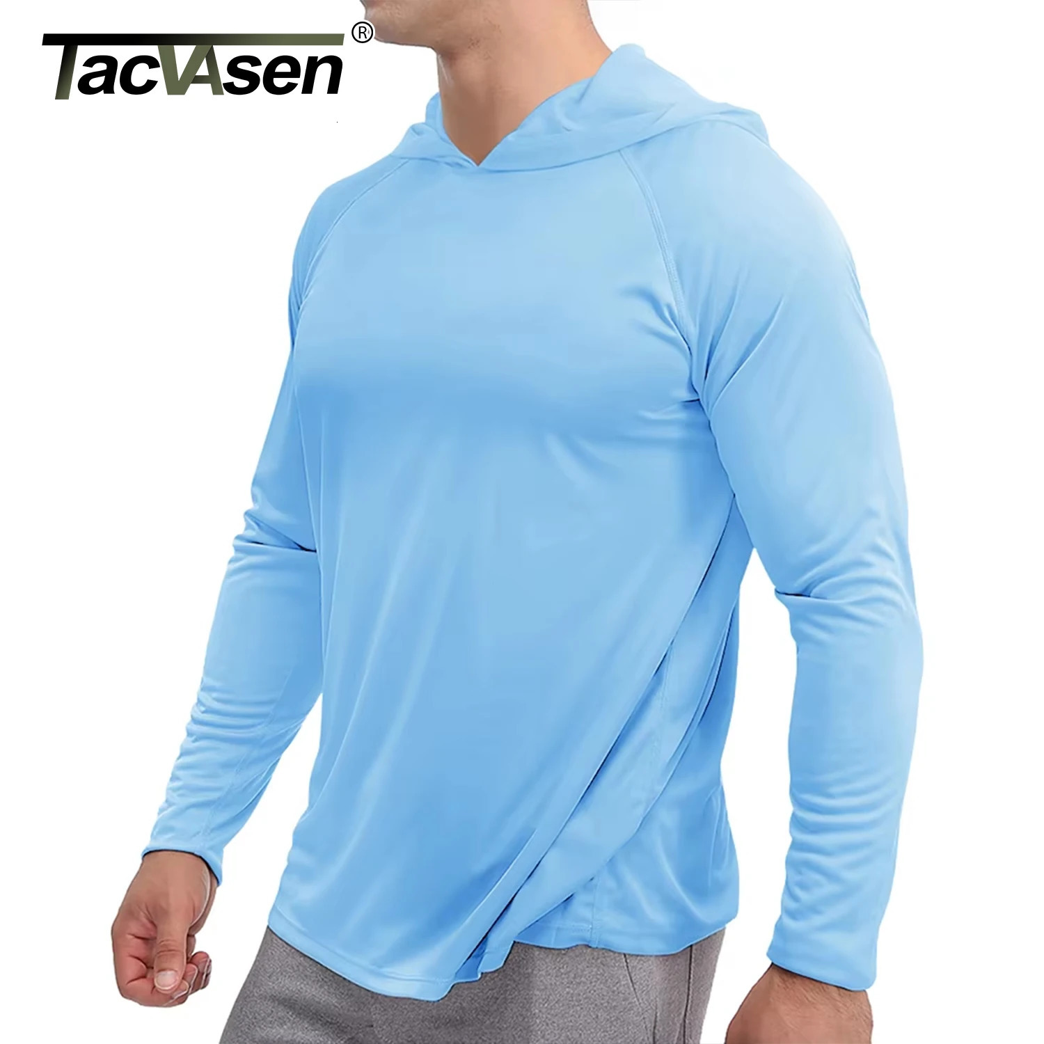 TACVASEN UPF 50 Sun Protection TShirts Mens Long Sleeve Hoodie Casual Quick Dry Tshirts Outdoor Hiking Sports Running Pullover Tops 250729
