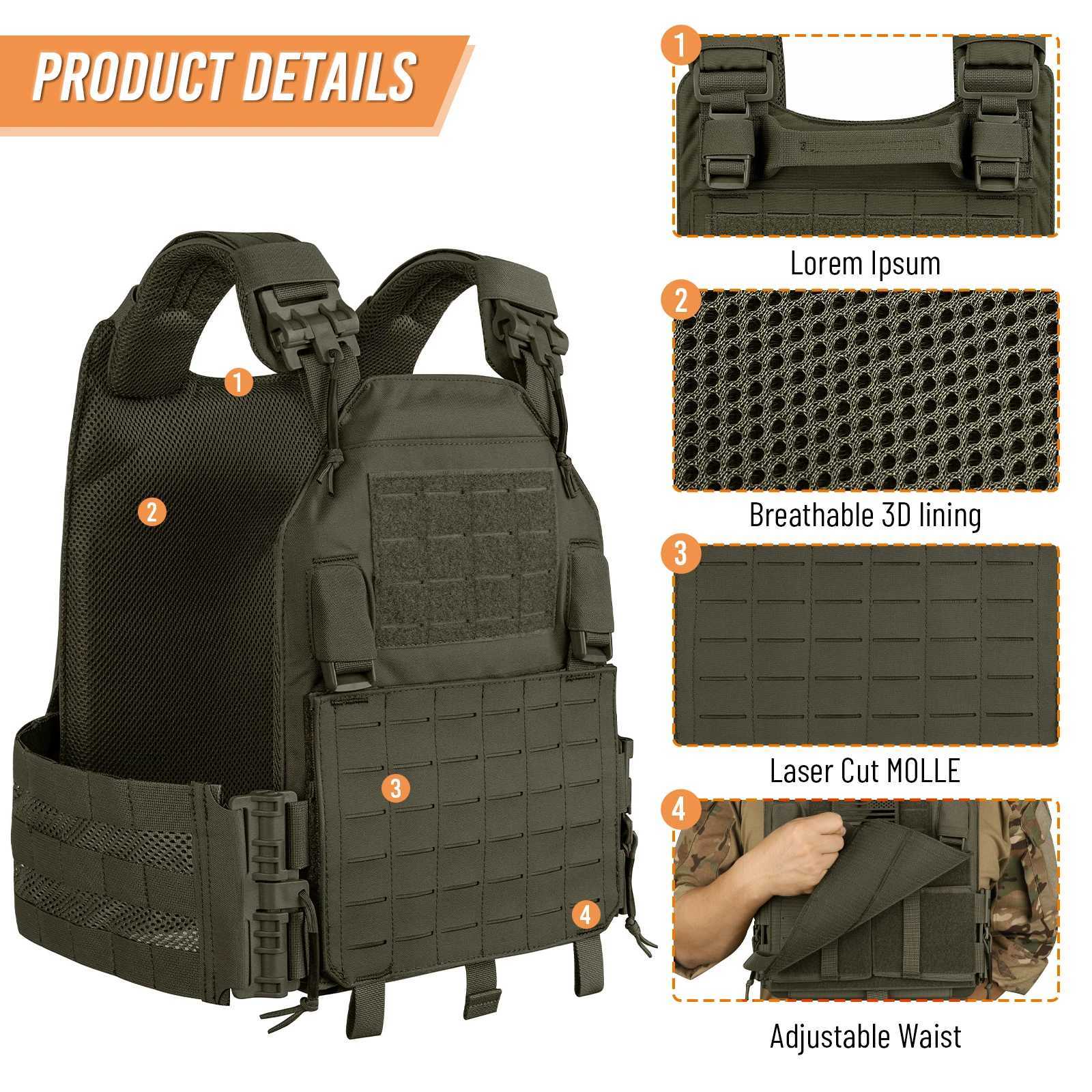 KRYDEX Tactical Vest Laser Cut MOLLE LAVC Plate Carrier Vest with Front Back Flap 500D Quick Release Combat Paintball Men Vest Z250728
