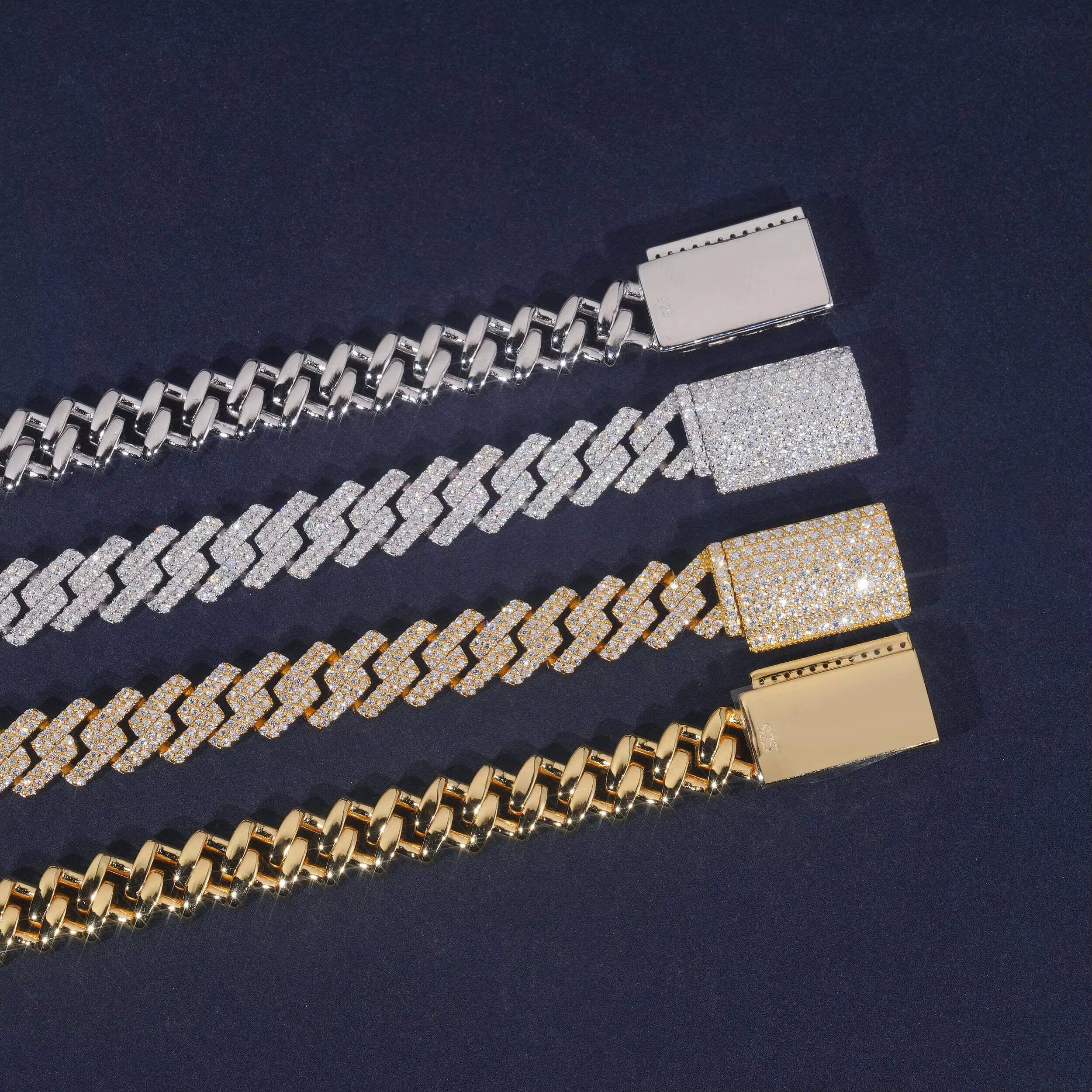 Ready to Ship 2ROWS 10MM Moissnaite Cuban Chain Gold Plated 925 Sliver GRA Moissanite Pass Diamond Test Cuban Link Chain