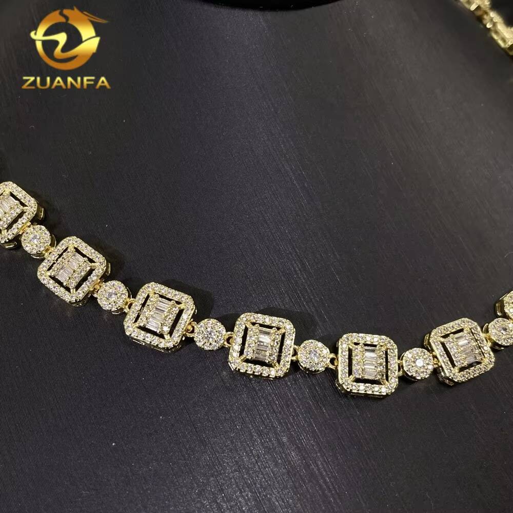 High Quality Hip Hop Jewelry 9.5mm Cuban Link Chain 925 Silver Iced Out Cluster Moissanite Tennis Chain Necklace