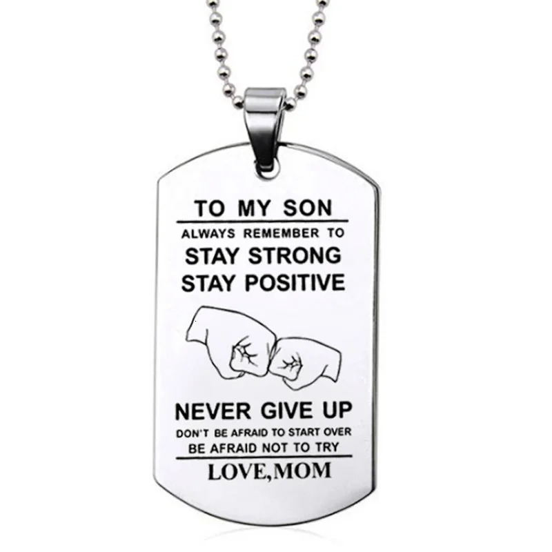 To My Son Inspirational Necklace Black Silver Color Stainless Steel Dog Tag Pendants Necklaces 250729