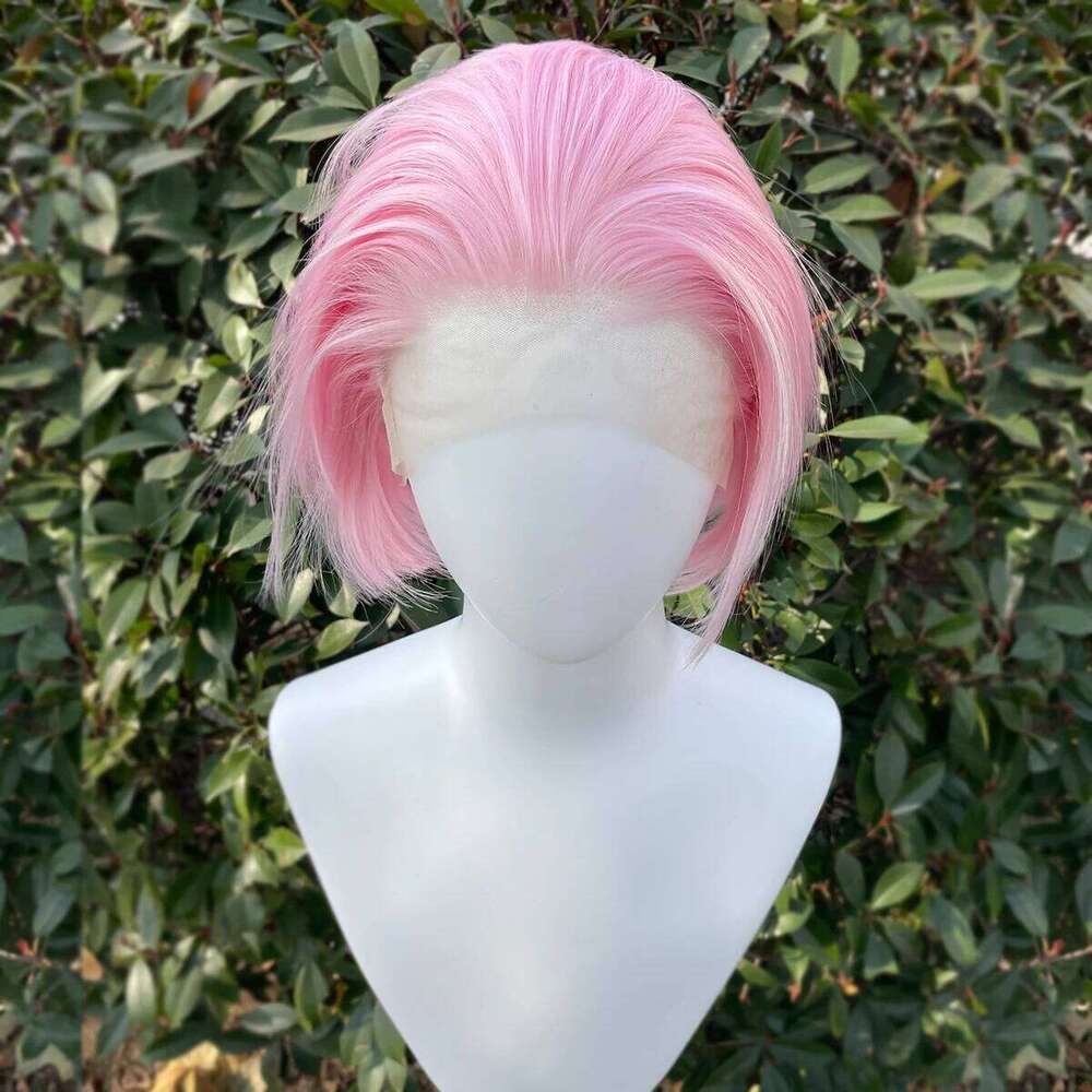 Light Pink Short Bob Cut Women Cosplay 13X4 Lace Front Human Wigs For Men Glueless Synthetic Hair Heat Resistant Free Part 150%