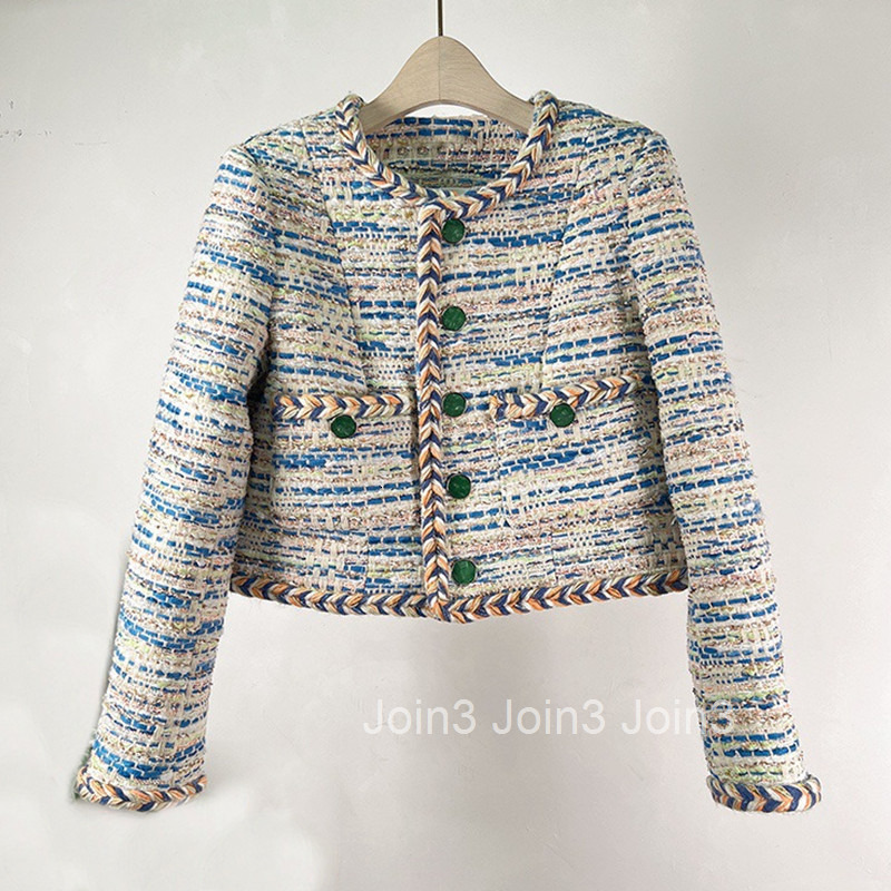 Fashion Colorful Woven French Style Short Coat for Women Thick Tweed New Autumn Winter Trendy Book