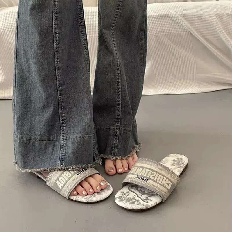 Famous Designer Women Blue Pink Fashion Embroidery Sandals