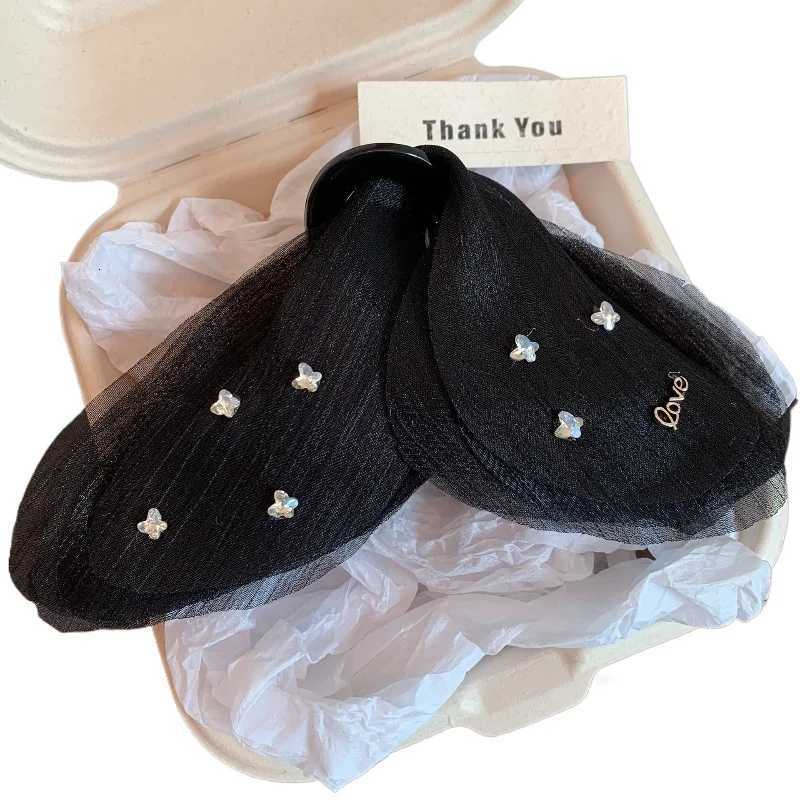 Hair Accessories Tulle Butterfly Wing Rhinestone Hair Claw Elegant Women Summer Fashion Hairpiece Non-Slip Sparkle Claw Clip Z250729