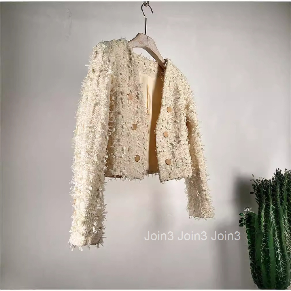 Autumn Winter New Elegant French Style V-Neck Tassel Double-Breasted Short Long Sleeve Coat Womens Top