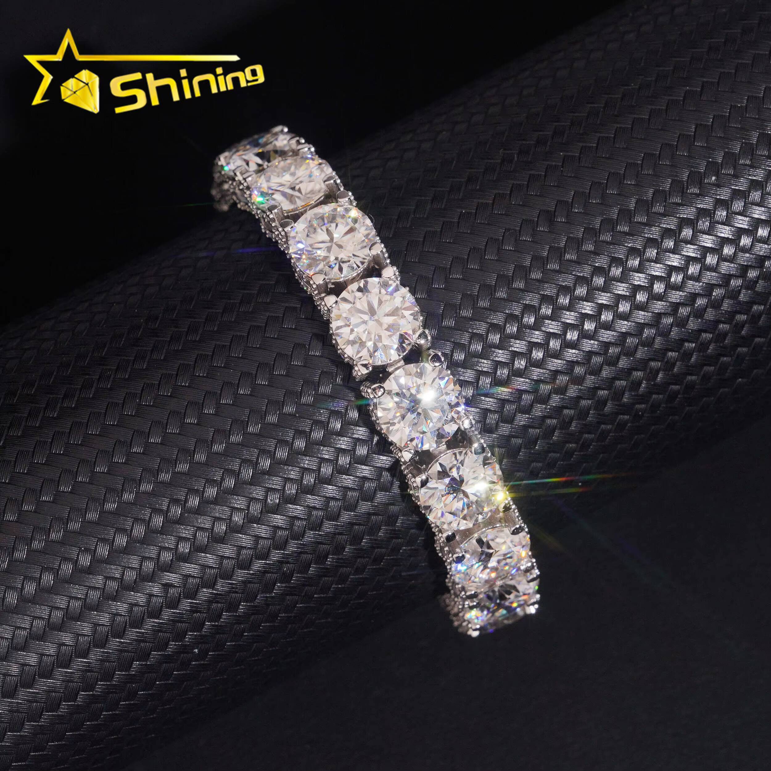 Luxury 10mm Moissanites Bracelet 925 Sterling Silver Gold Plated VVS Moissanite Pass Diamond Test Side Stones Sparkling Bracelet