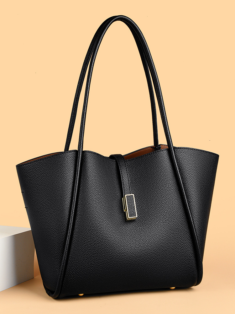 DHAL Bucket 2024 New Simple Large Capacity Tote for Women Commuting Versatile Trendy PU Leather Shoulder Bag