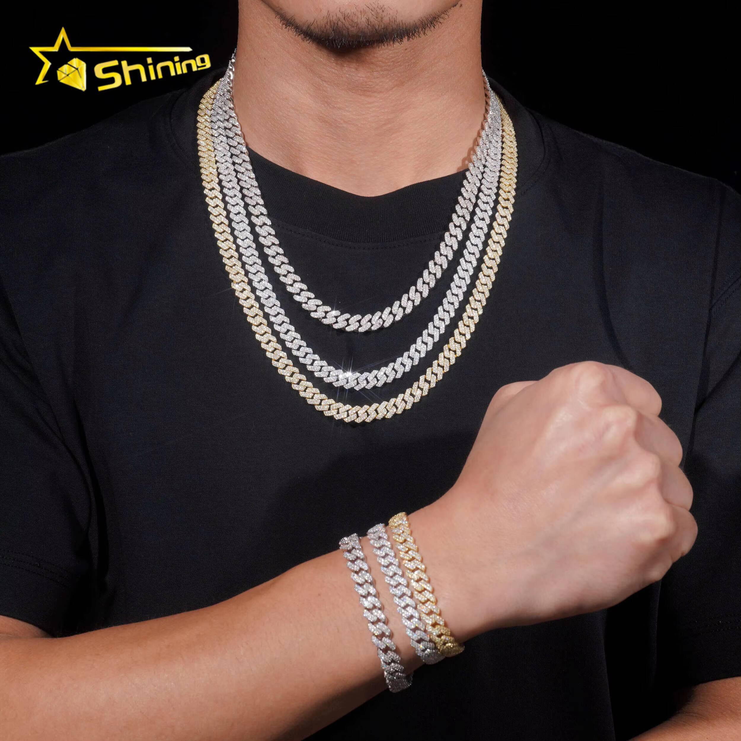 Hip Hop Fine Jewelry Factory Direct Sell 8MM Iced Out 925 Sterling Silver White Gold Plated Moissanite Cuban Link Chain Men