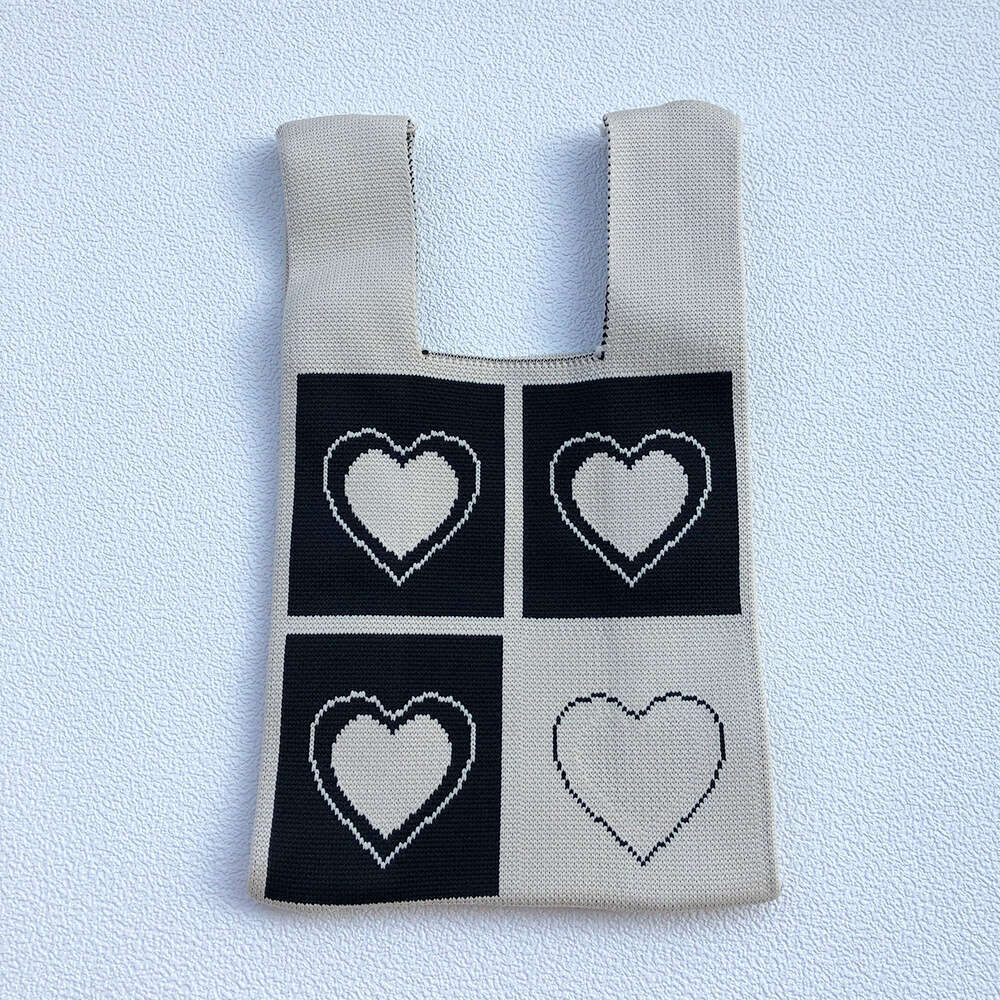 Designer Style Parent-Child Knitted Heart Black Rice Woven Tote Bag Single Shoulder Handbag for Women